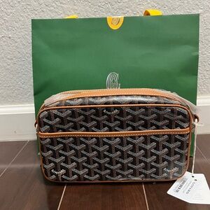 GOYARD Black Goyardine Canvas and Tan Chevroches Calfskin Cap-Vert PM Bag